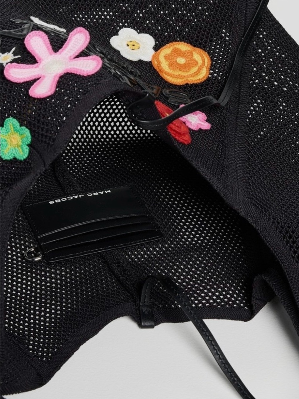Marc Jacobs Black Mesh Shoulder Bag with Colorful Crochet Flowers - Picture 3 of 6